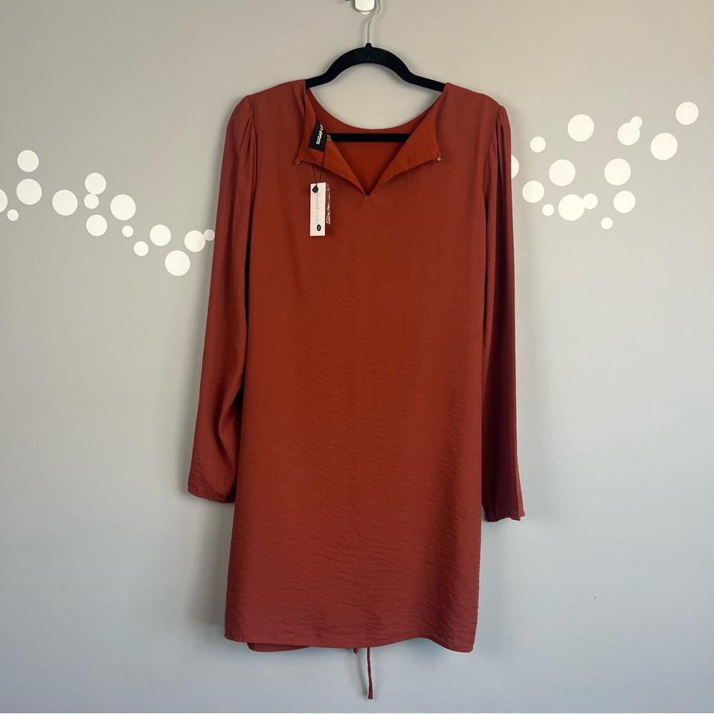 NWT SugarLips Fire Island Long Sleeve Ruched Dress Size Medium - Picture 8 of 11